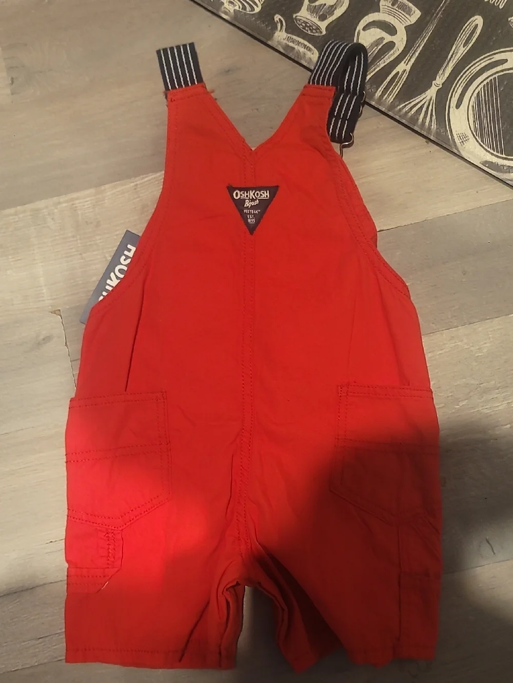 NWT OshKosh B'gosh Woven Shortalls Adjustable Striped Straps Toddlers 24 Months